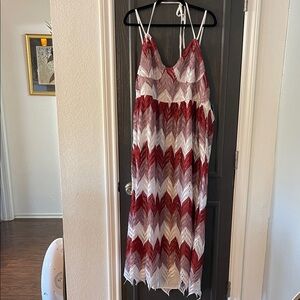 Eloquii Chevron Patterned Red, Pink, and White Dress